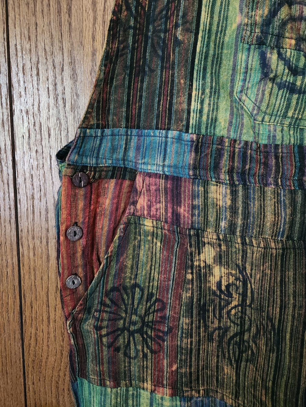 Gypsy Rose Cotton Tie-Dye Patchwork Overalls - Picture 4 of 10
